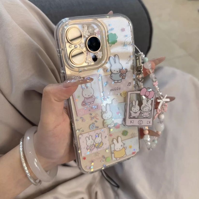 Hai Lớp Lấp Lánh Miffy Thỏ kt Mèo Ảnh Thích Hợp Cho ihone17promax Apple 16 Ốp Điện Thoại 15 Little R