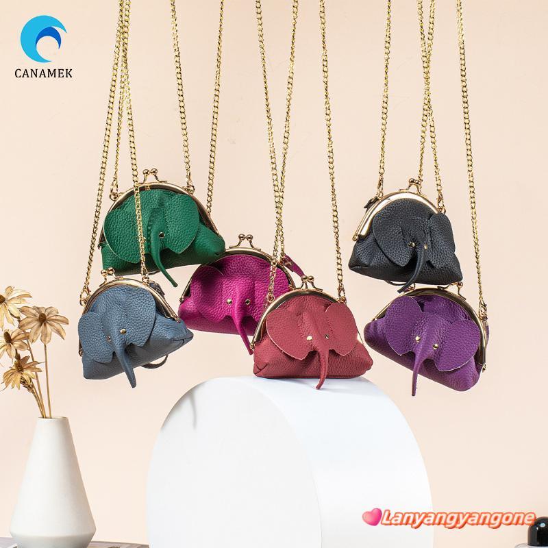 CANAMEK Nữ Dễ Thương Ví Động Vật Mini Voi Da Túi Đeo Ngang Nhỏ Kiss Lo Phong Cách Tặng Mới