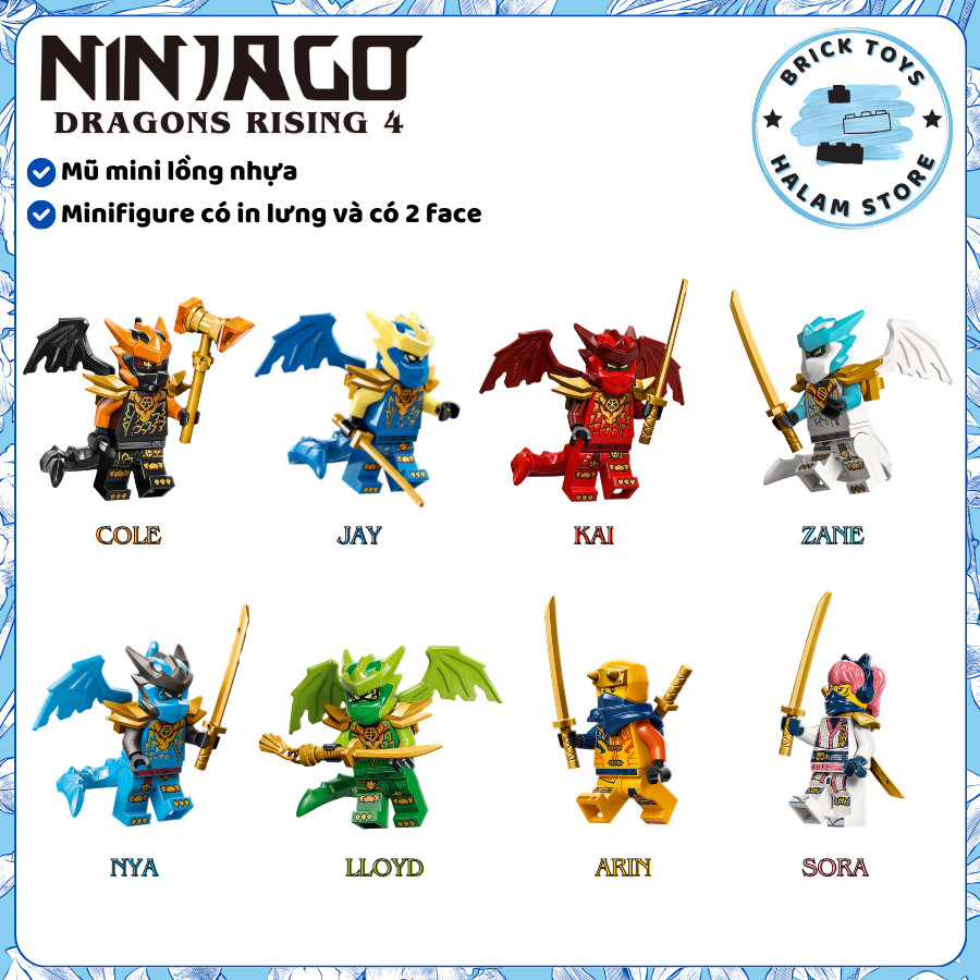 [NEW 2026] Mô hình nhân vật minifigures Ninjago Dragons Rising 4 dạng rồng lồng nhựa