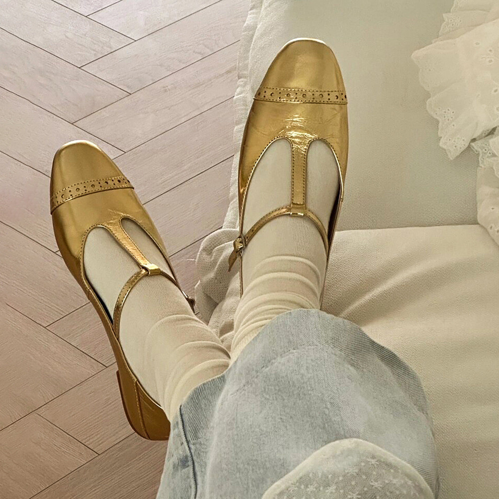 Sheepskin Version~Evening breeze gentle shoes T Round-toe genuine leather French Mary Jane flat shoe