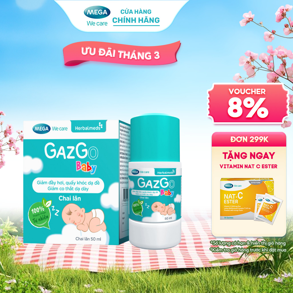 Chai lăn giúp giảm đầy hơi, quấy khóc dạ đề cho trẻ sơ sinh Mega We Care Gazgo Baby (50ml)