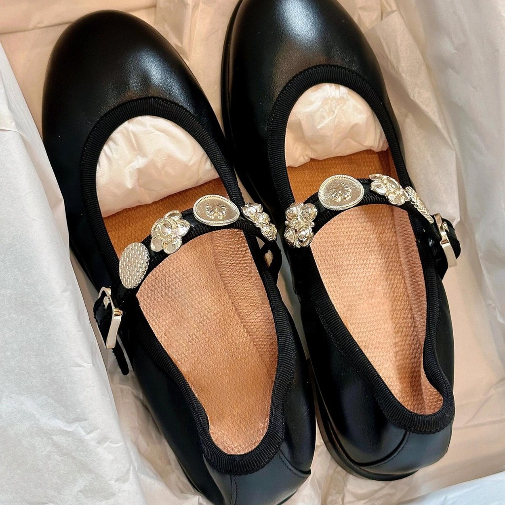 Sheepskin Version~Genuine leather Mary Jane flats with small gold buckle, soft sole, women's flat le