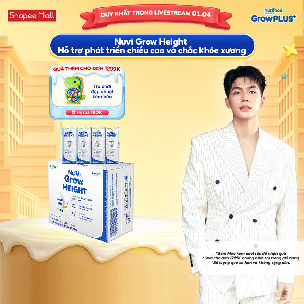 Thùng 24 hộp SBPS Nuvi Grow Height 1+ hỗ trợ phát triển chiều cao hộp 180ml