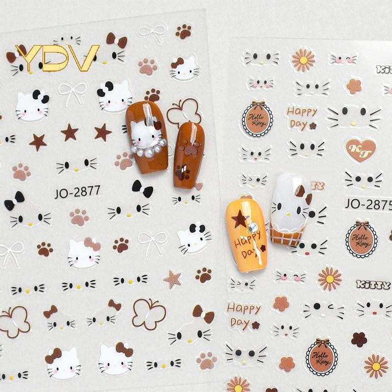 [YDV] Miếng Dán Móng Tay Hello Kitty Kawaii Sanrio Hoạt Hình Emojis Nơ Thiết Kế Anime Đề Can Trượt M