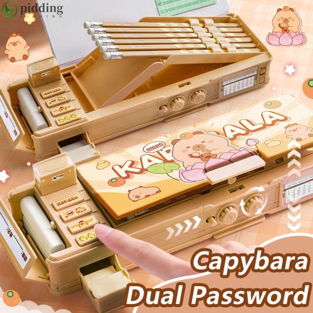 Bút Chì PIDDING, Capybara / Panda / Space Dual Mật Khẩu Khóa Hộp Bút, Phim Hoạt Hình Dung Tích Lớn H