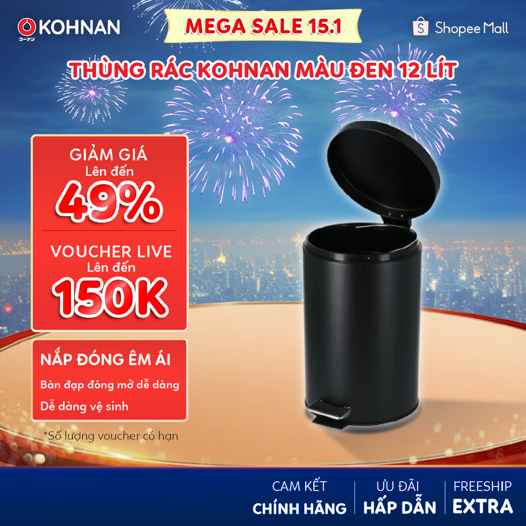 Thùng Rác KOHNAN màu đen 12 lít
