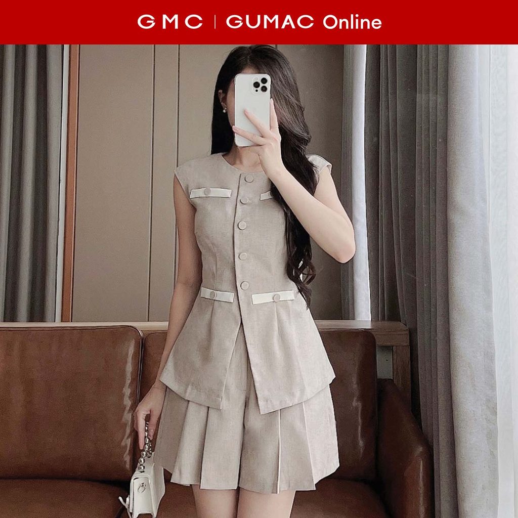 [MUA 2 GIẢM 25K] Set lẻ Áo sơ mi nữ nắp túi kiểu thời trang GUMAC AE08053 - Quần short lưng kiểu GUM