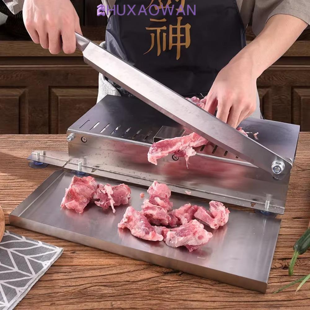 Máy cắt xương ZHUXAOWAN, Hướng dẫn sử dụng có khay lưu trữ Máy thái thịt, Máy cắt thịt bằng thép không gỉ đa chức năng chống gỉ Độ dày có thể điều chỉnh Nồi nóng