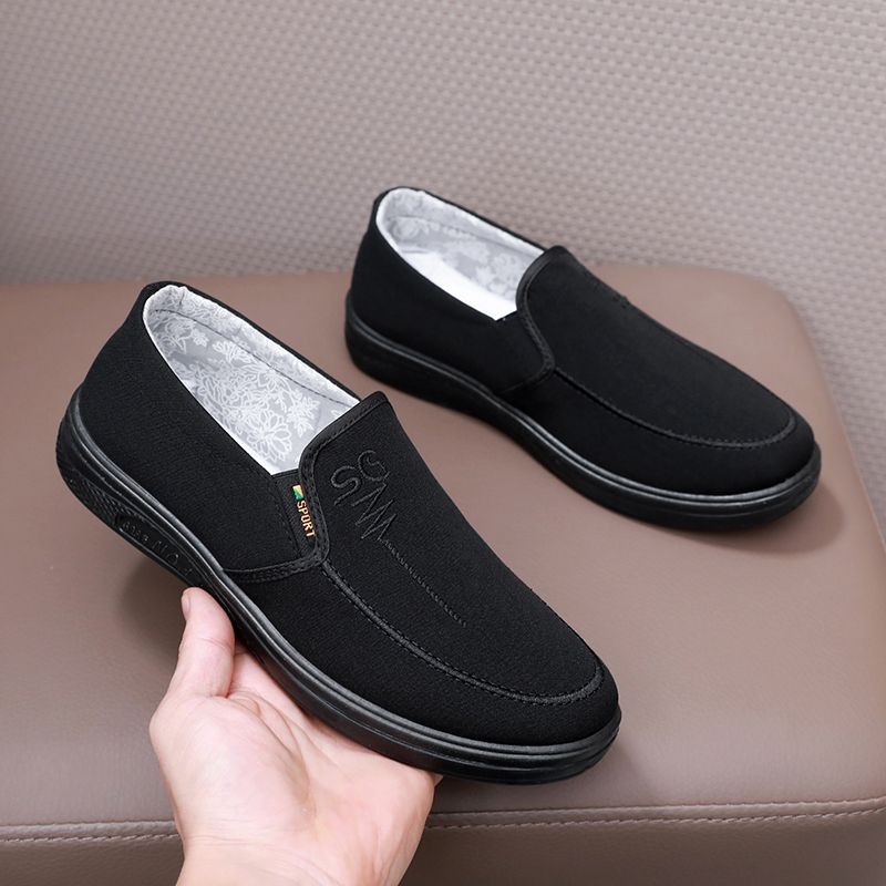 Xuân Thu Cũ Bắc Kinh Giày Vải Nam Ông Già Ông Nội Giày Thoáng Khí Đế Mềm Chống Trơn Trượt Đen Làm Việc Bố Giày