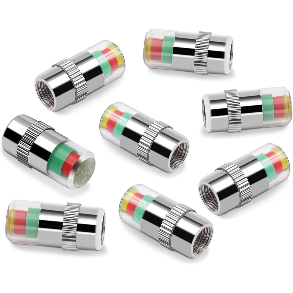 WGCGC 8 Cái 2.2Bar 32PSI Xe Ô Tô Lốp Màn Hình Áp Suất Van Thân Mũ Cảm Biến Chỉ Báo 3 Màu Cảnh Báo Mắ