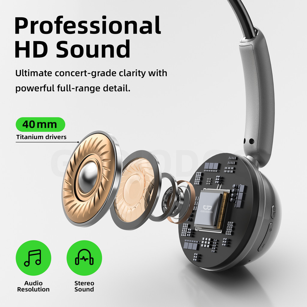 Tai nghe Bluetooth không dây Goojodoq có thiết kế headband điều chỉnh được và chụp tai thoáng khí | BigBuy360 - bigbuy360.vn