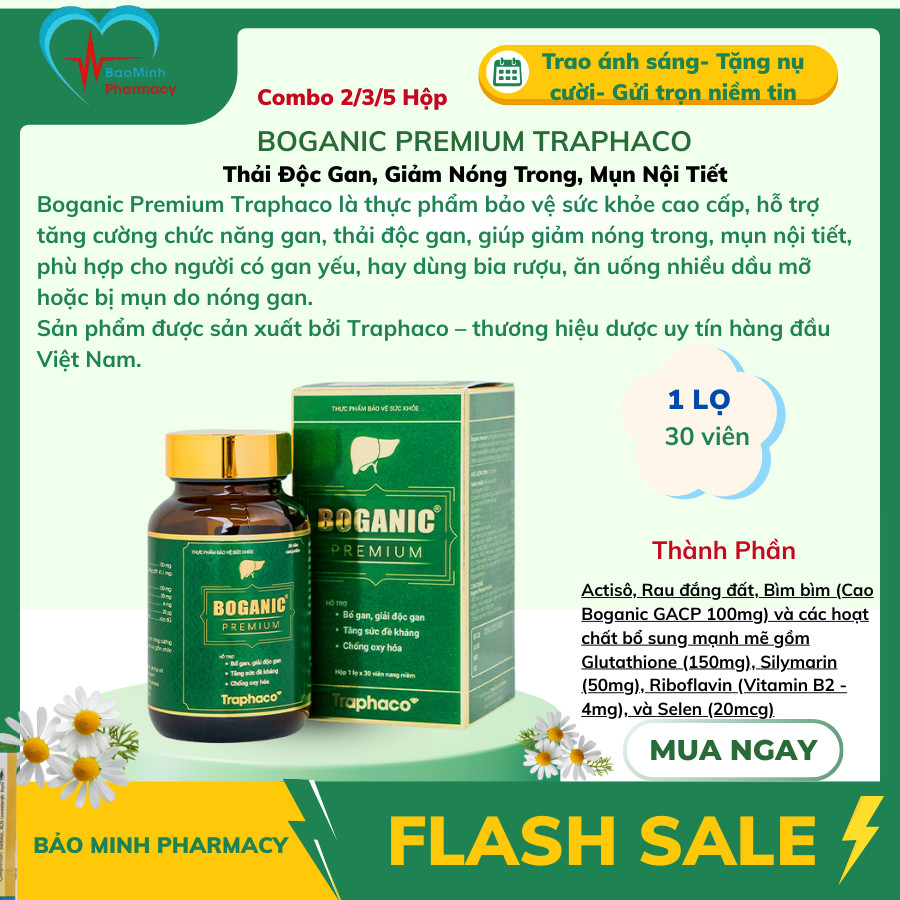 Boganic Premium Traphaco Thải Độc Gan, Giảm Nóng Trong, Mụn Nội Tiết – Combo 2/3/5 Hộp