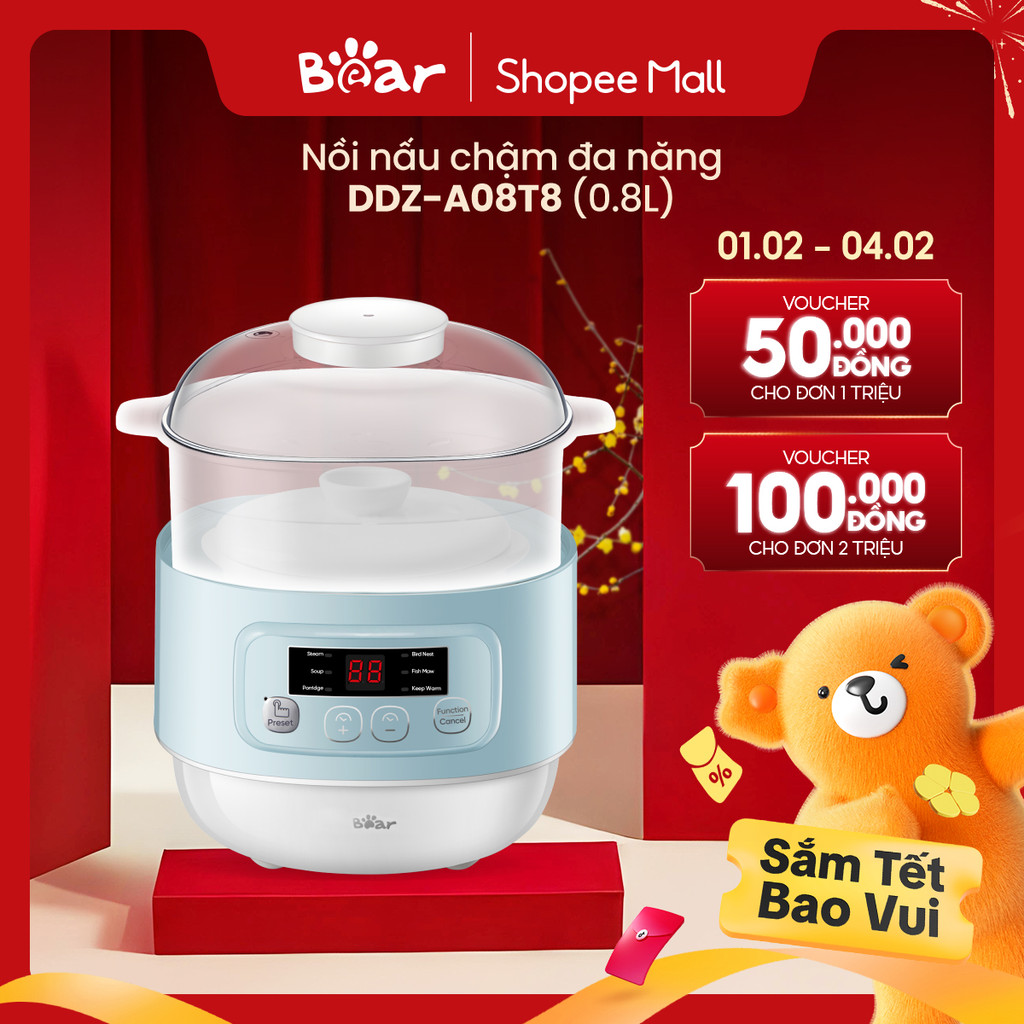 [Livestream] Nồi nấu chậm đa năng 0.8L Bear DDZ-A08T8 - Hàng chính hãng