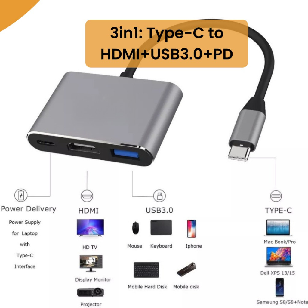 Hub Type C to HDMI - Cổng chuyển đổi type C to HDMI, thunderbolt USB 3.0, PD Type-C cho Laptop, Sams