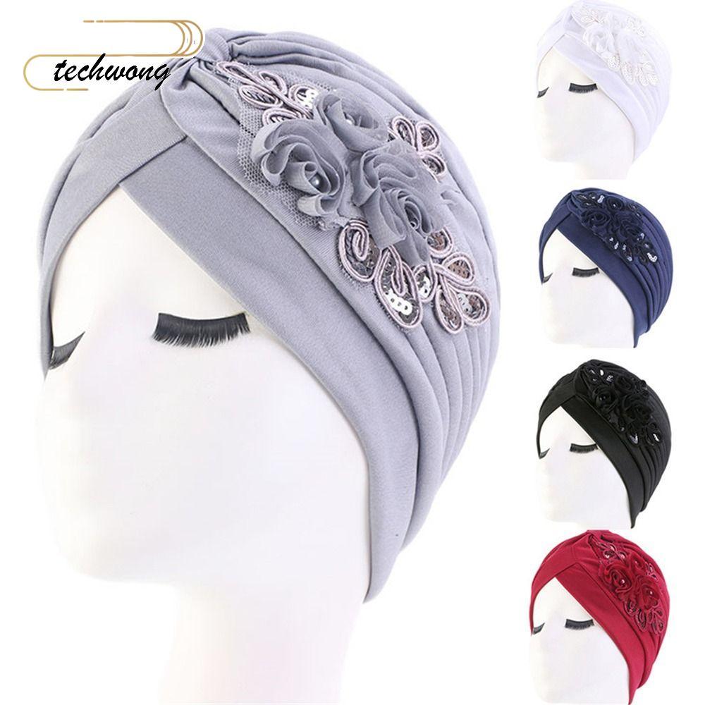 TECHWONG Mũ Turban Hồi Giáo Xếp Ly Mũ Bandana Quấn Đầu