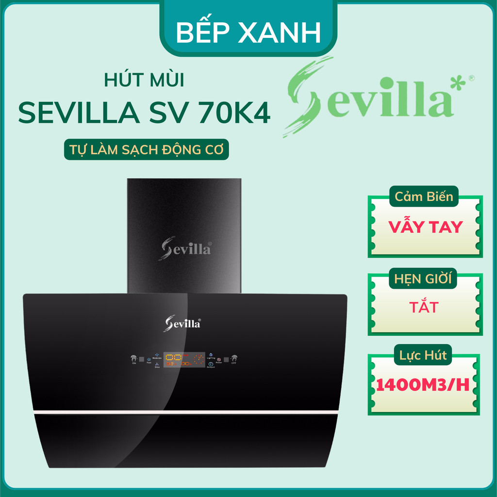 Máy hút mùi Sevilla SV-70K4 - BH 3 năm - Công suất hút 1400m3/h, Sevilla SV 70K4 Cảm ứng vẫy tay