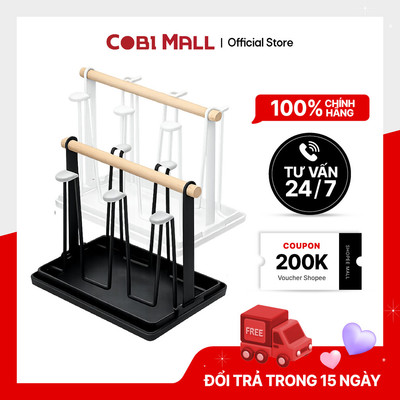 Giá úp ly, cốc kèm khay hứng nước - Trắng - Cobihome