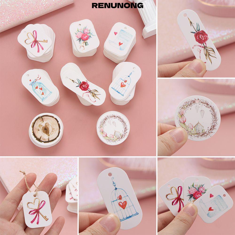 RENUNONG 50 Chiếc Ngày Lễ Tình Nhân Nhãn Đảng Thẻ Giấy Kraft Hoa DIY Kraft Tag