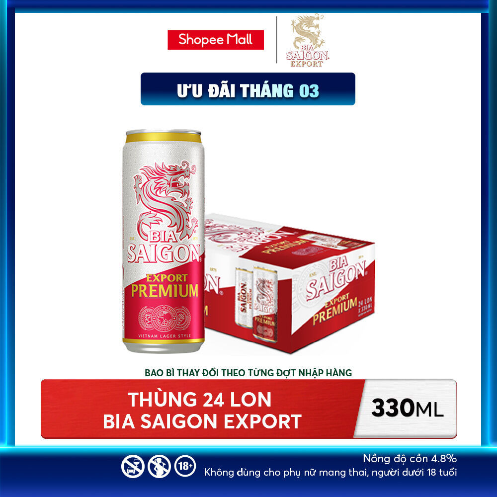Nồng Độ Cồn 4.8% - Thùng 24 Lon Bia Sài Gòn Export Premium 330ml