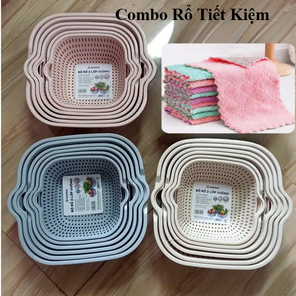 Bộ Rổ 6 Món Kèm Chậu Chất Liệu Nhựa Cao Cấp, Đựng Đồ Đa Năng