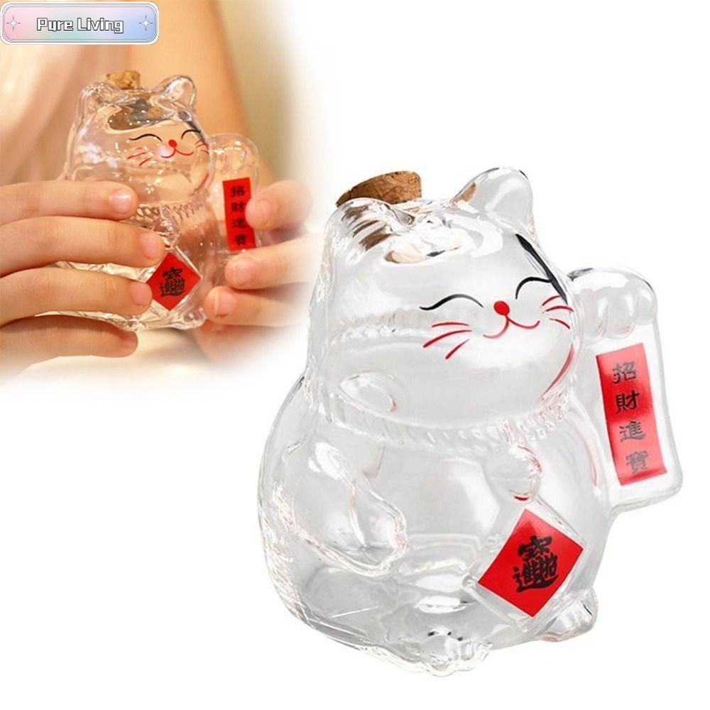 Lọ Đựng Tiền, Phim Hoạt Hình Heo Đất, Thủy Tinh Mini Mèo May Mắn Đậu Vàng Chai Bảo Quản Cho Phòng Kh