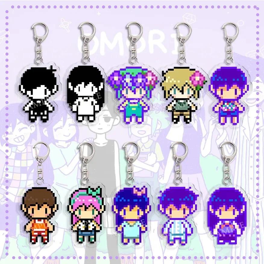 Anime Omori Pixel  Keychain Figures Basil Kel Sunny Pendant Keyring Chain Accessories Bag