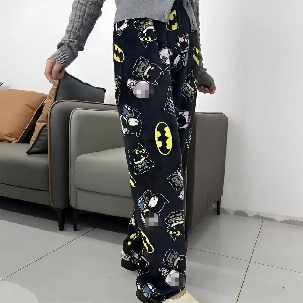 Cartoon KT cat print thick women's coral fleece pajama pants for autumn and winter home casual wear,