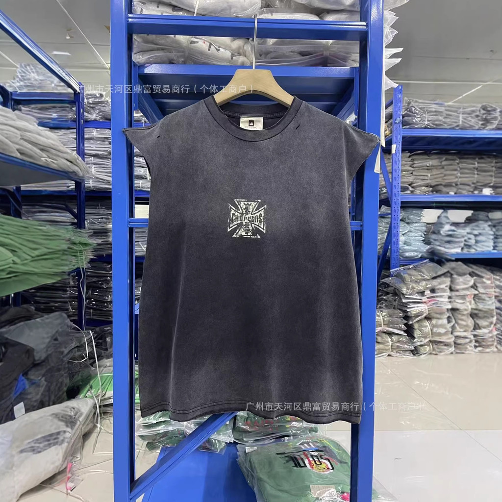 KA1D West Coast Choppers Skull Cross West Coast washed-out distressed sleeveless shirt T T-shirt Ves