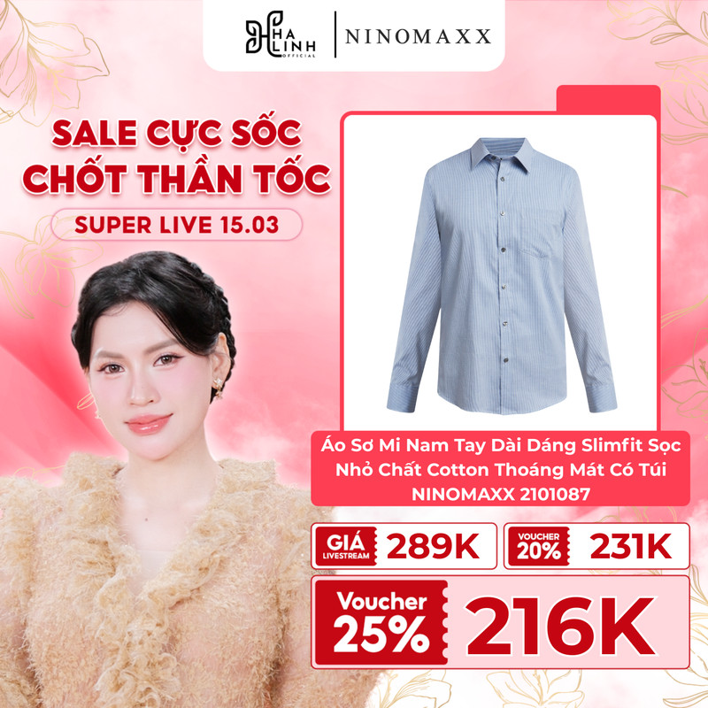 [Võ Hà Linh x NINOMAXX] Áo Sơ Mi Nam Tay Dài Dáng Slimfit Sọc Nhỏ Chất Cotton Thoáng Mát Có Túi NINO