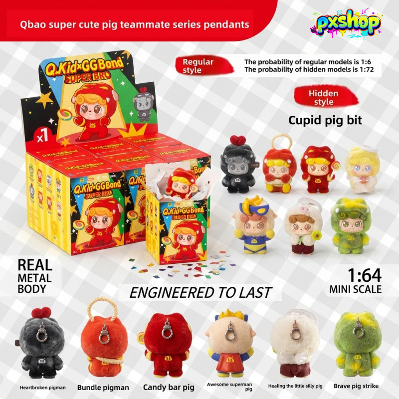 Móc Khóa Gấu Bông TOPTOY x GG Bond Super Piggy Teammate - Blind Box Hộp Mù Chú Heo Thông Thái Vinyl 