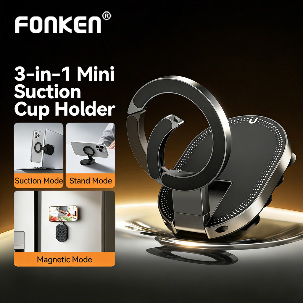 Fonken 3 trong 1 MagLock Hút Giá Đỡ Điện Thoại Để Bàn Cho iOS 17 / 16 / 15 Có Đáy Hút Cho Kính Treo 