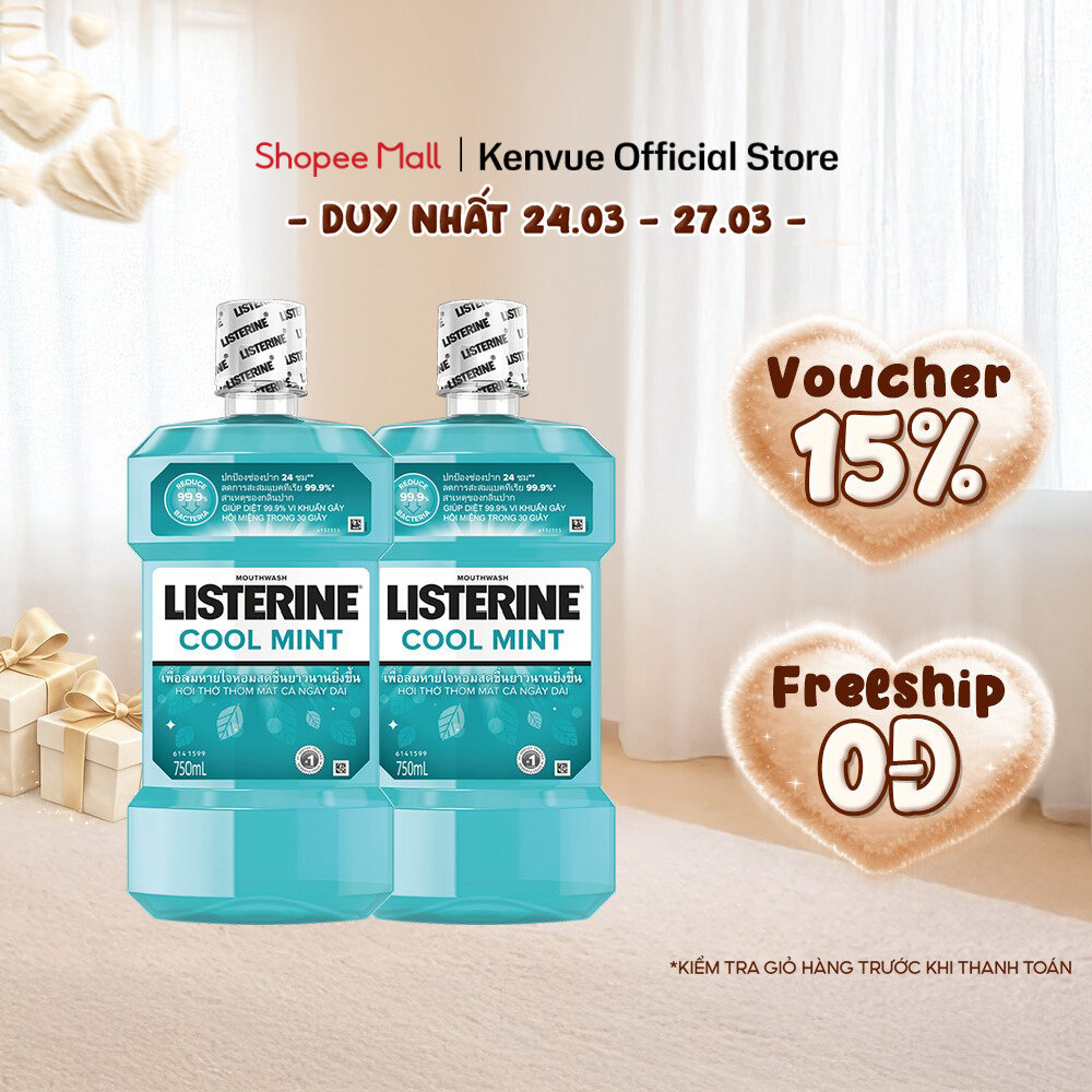 Bộ 2 Nước Súc Miệng Giữ Hơi Thở Thơm Mát Listerine Cool mint - Dung tích 750ml