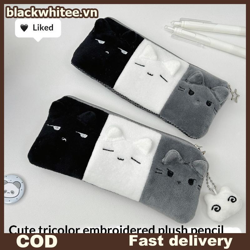 BWHTE Kawaii Hoạt Hình Bla Trắng Xám Màu Áo Sang Trọng Hộp Đựng Bút Chì Trường Học Sinh Để Bàn Văn P