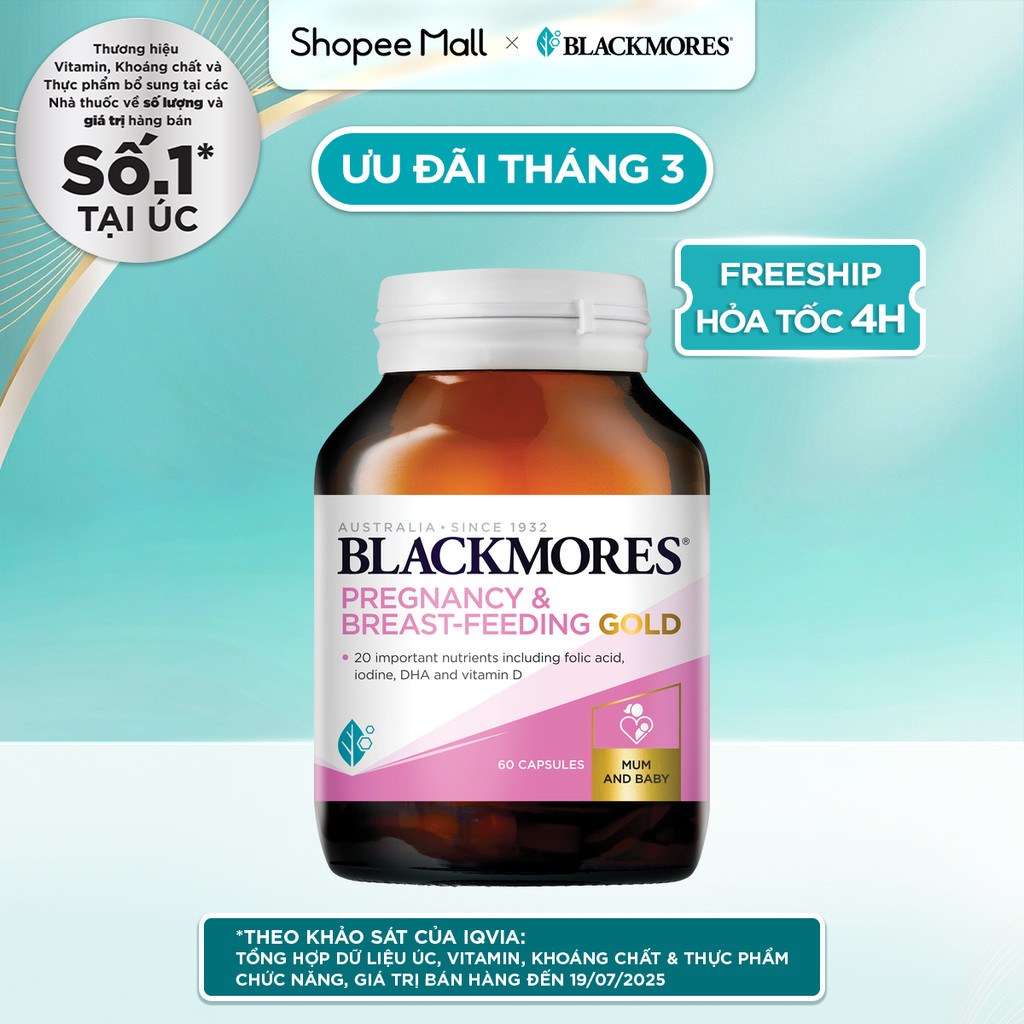 Vitamin Tổng Hợp Cho Bà Bầu và Mẹ Cho Con Bú Blackmores Pregnancy & Breast-Feeding Gold Lọ 60 Viên