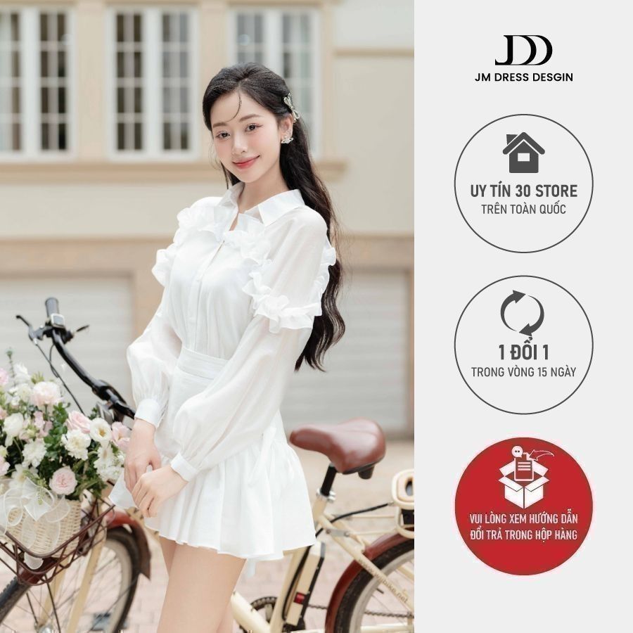 Chân váy nhún đục oze sườn 4S21.2406OG, chân váy xòe thắt hai bên chất liệu tơ mềm thiết kế bởi JM D