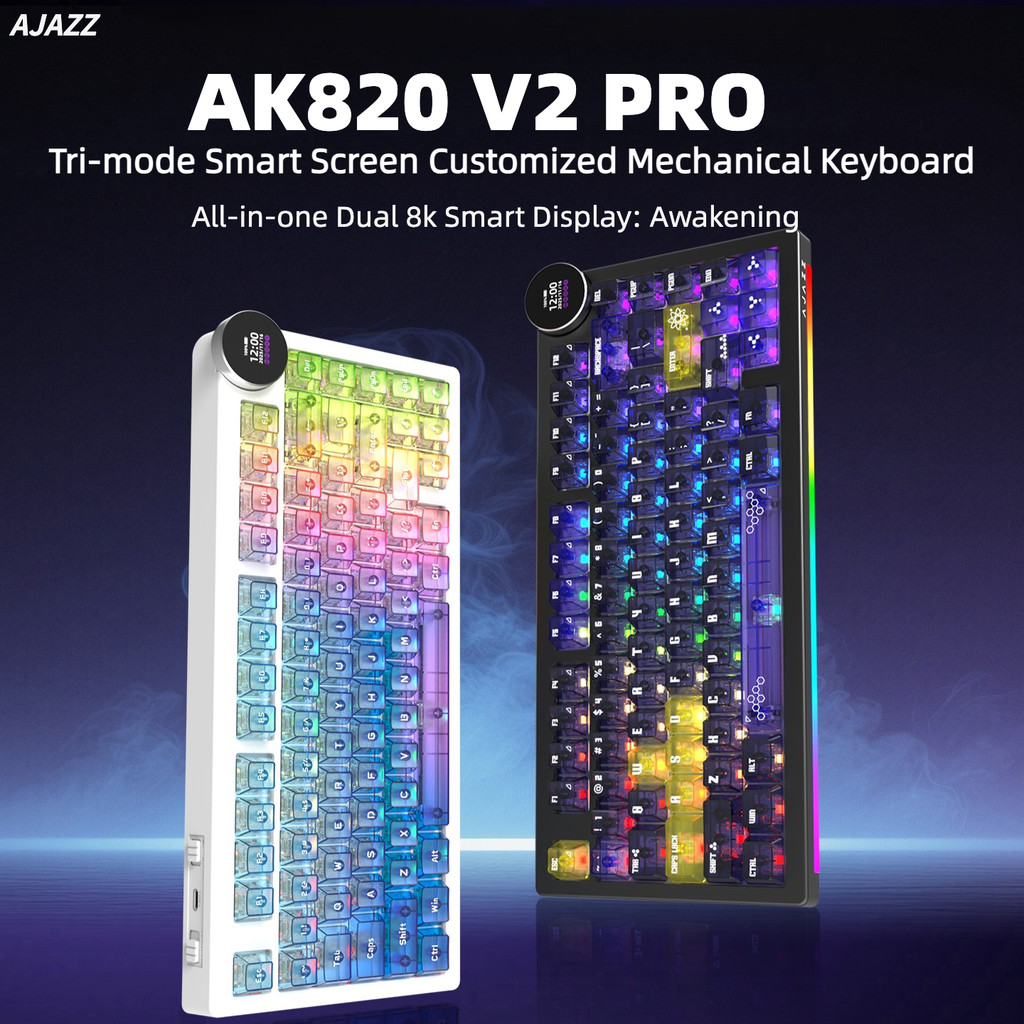 AJAZZ AK820 V2 Pro Bàn Phím Cơ Núm Không Dây Màn Hình Màu Bluetooth Ba Chế Độ 11000 MAh Game Thể Tha