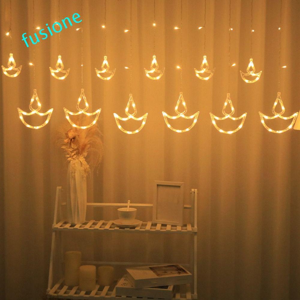 Đèn diwali FUSIONEDGE, Đèn rèm hình trái tim cắm USB, Trang trí diwali Happy Diwali Đèn dây đêm rực 