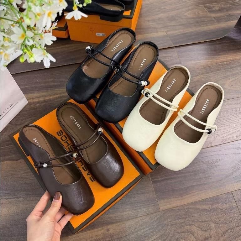 REVIEW GIÀY ĐẸP- Sục Da Nữ Đế Thấp Mũi Vuông Da Mềm Dẻo Nhẹ Nhàng Êm Ái Quai Gắn Ngọc - Giày Sục