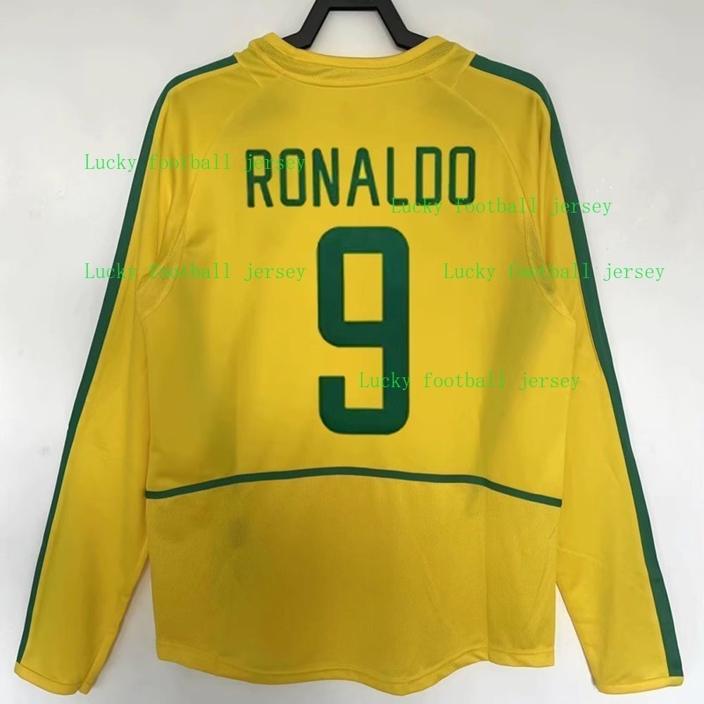 Áo bóng đá dài tay sân nhà brazil 2002 retro chất lượng cao