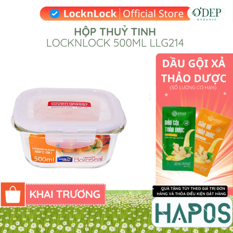 Hộp bảo quản thủy tinh vuông 500ml LocknLock Chính hãng LLG214 - HAPOS HEL