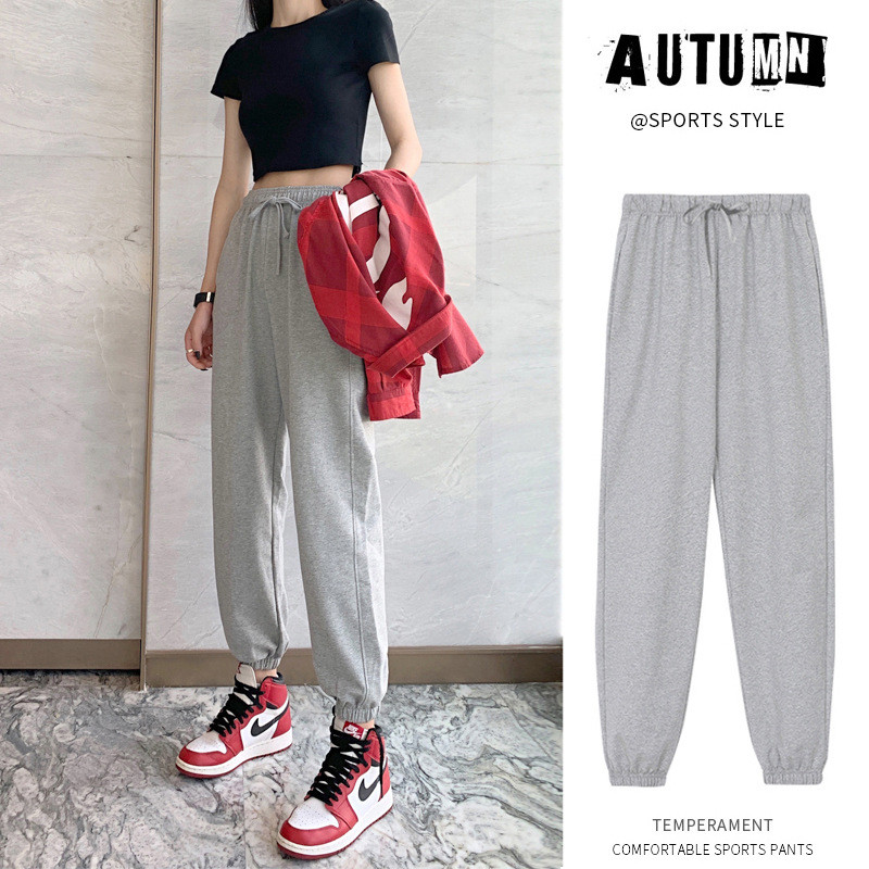 【Ready Stock】 Sports Casual Pants Women's Autumn 2025 New High Waist Ankle-Tied Cropped Pants Women'