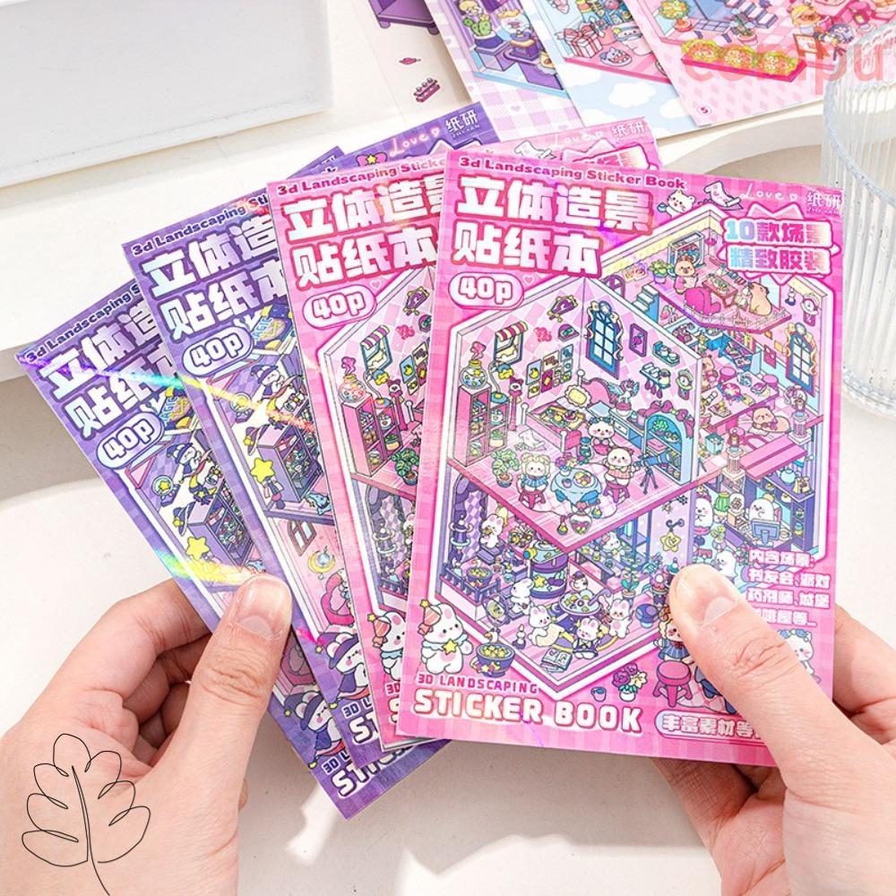 COMPU Cabin Scene Pocket Sticker, DIY PET Phong Cảnh Sticker Book, Sáng Tạo Nhà Thu Nhỏ Hoạt Hình Cả