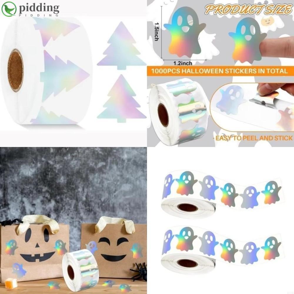 PIDDING 500 Cái / cuộn Nhãn Phản Quang, Loại Laser Chống Thấm Nước Halloween Dán, Giấy Trang Trí Ma 