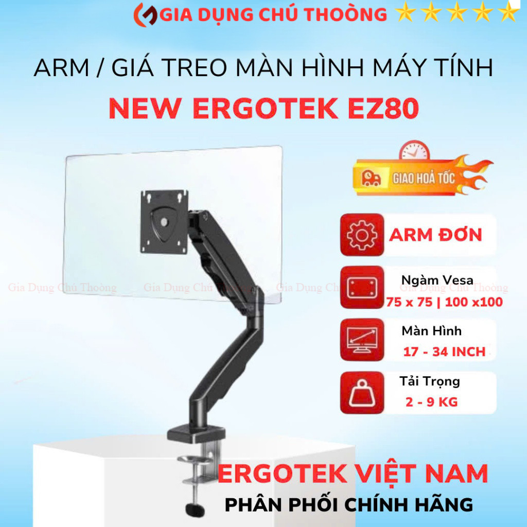 Arm màn hình máy tính Ergotek EZ80, 17-34inch, giá treo màn hình xoay 360, trong tải 9kg - New 2025