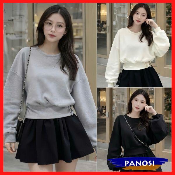 Áo nỉ sweater nữ thiết kế cổ tròn dài tay áo kiểu nữ phối cúc dáng croptop siêu xinh chất da cá cao cấp A147 PANOSI | BigBuy360 - bigbuy360.vn