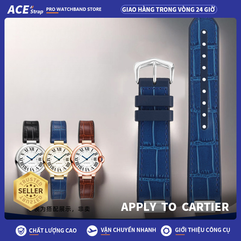 Áp dụng cho CARTIER BALLON BLEU, Dây đeo đồng hồ bằng da & cao su chính hãng cong 18 / 20mm cho W690