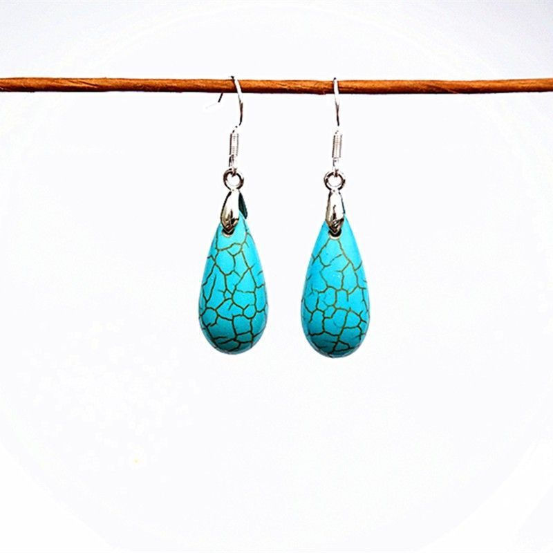 New Product#Ethnic Style Turquoise Earrings Pure Natural Mongolia s925Silver Earrings Water Drop Sha