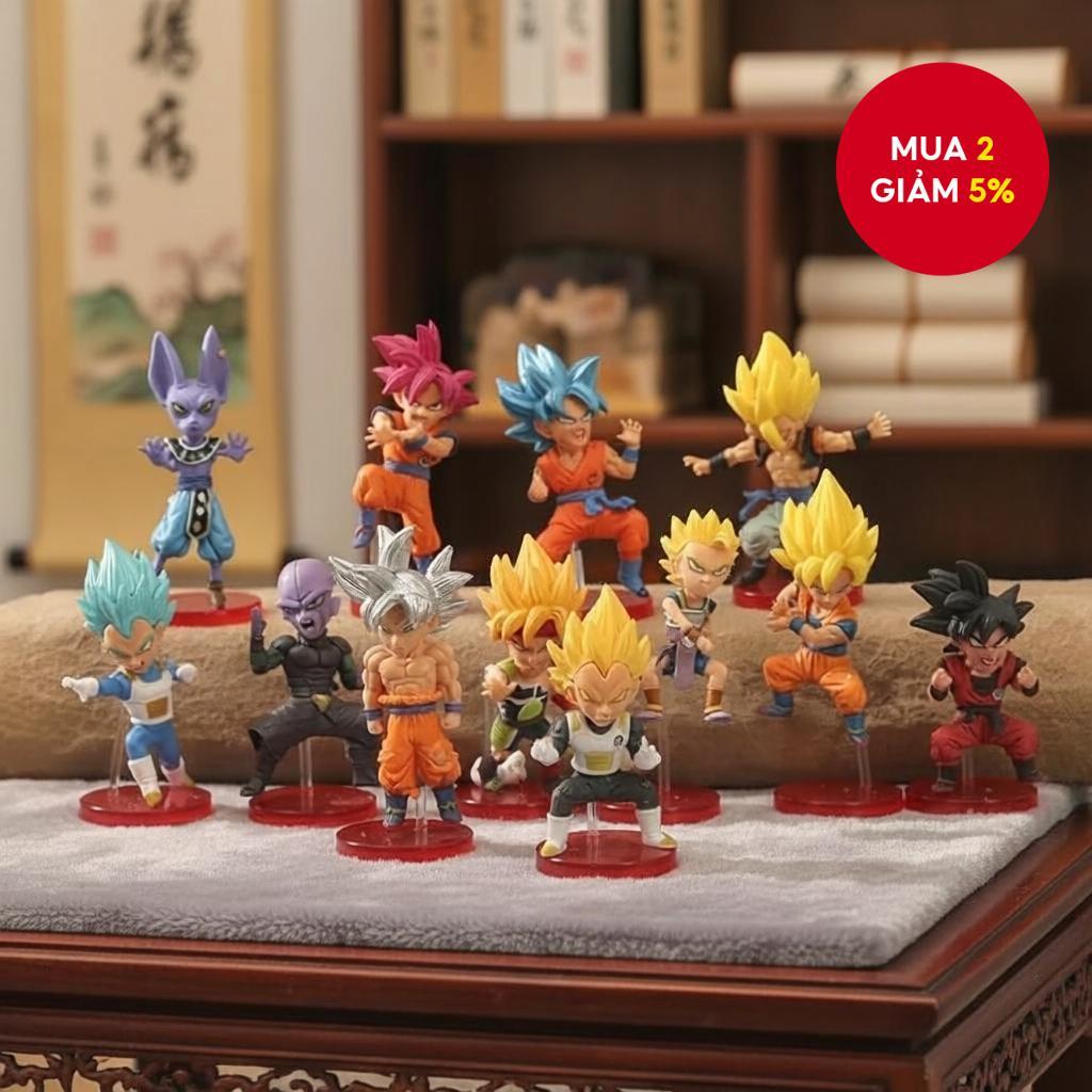 Bộ 12 Mô Hình Mini Anime Dragon Ball 8cm Bandai Goku Vegeta Beerus Broli Super Saiyan PVC Tượng Sưu 