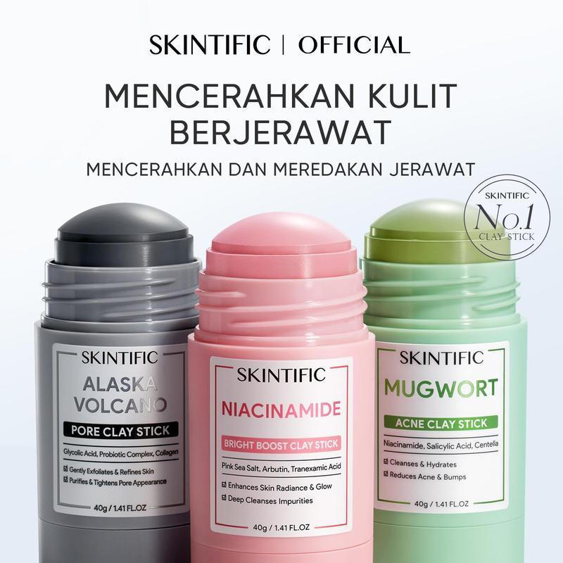 SKINTIFIC Clay Mask Stick - Niacinamide Bright Boost Clay Stick / Mugwort Clay Mask Stick / Alaska V