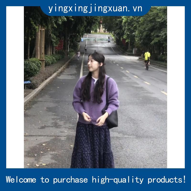 【Bess's house】áo khoác len cardigan+váy hoa nhí，set đồ nữ đi chơi，set đồ nữ mùa đông，Đầu Thu 2024 Mặ